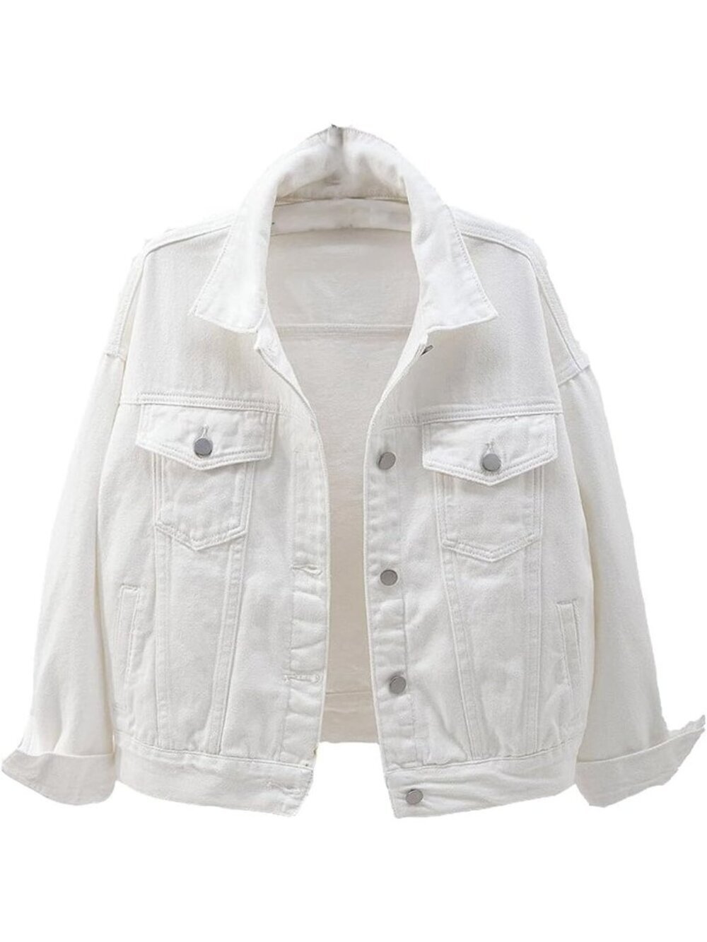 Women's White Denim Button Closed Long Sleeve Solid Color Jacket With Pockets - Picture 1 of 6